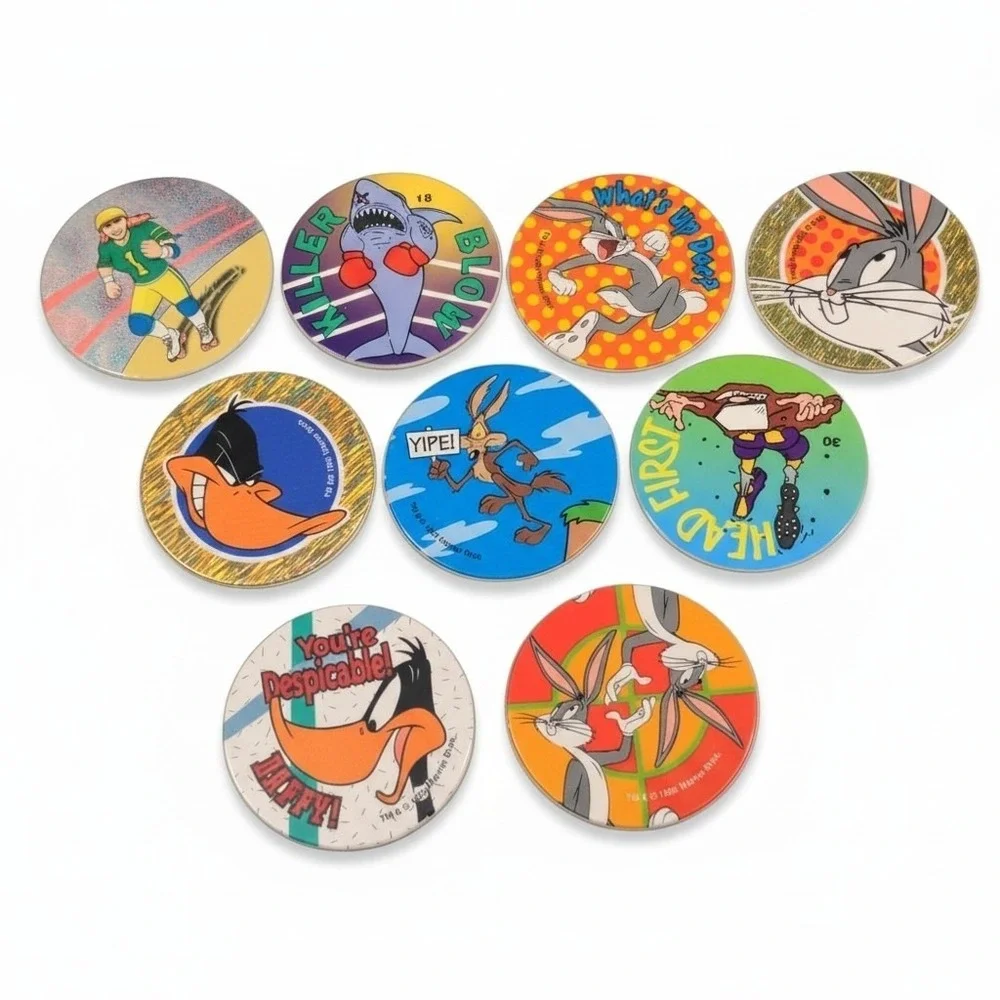 VTG 1995 Warner Bros Looney Tunes POG Lot Bugs Bunny Daffy Duck Milk Caps 9ct
